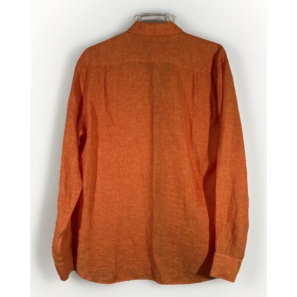 Hammer Made Size M (39 / 15.5) 100% Linen Shirt Orange Chambray Blue Flip Cuff - Picture 2 of 5